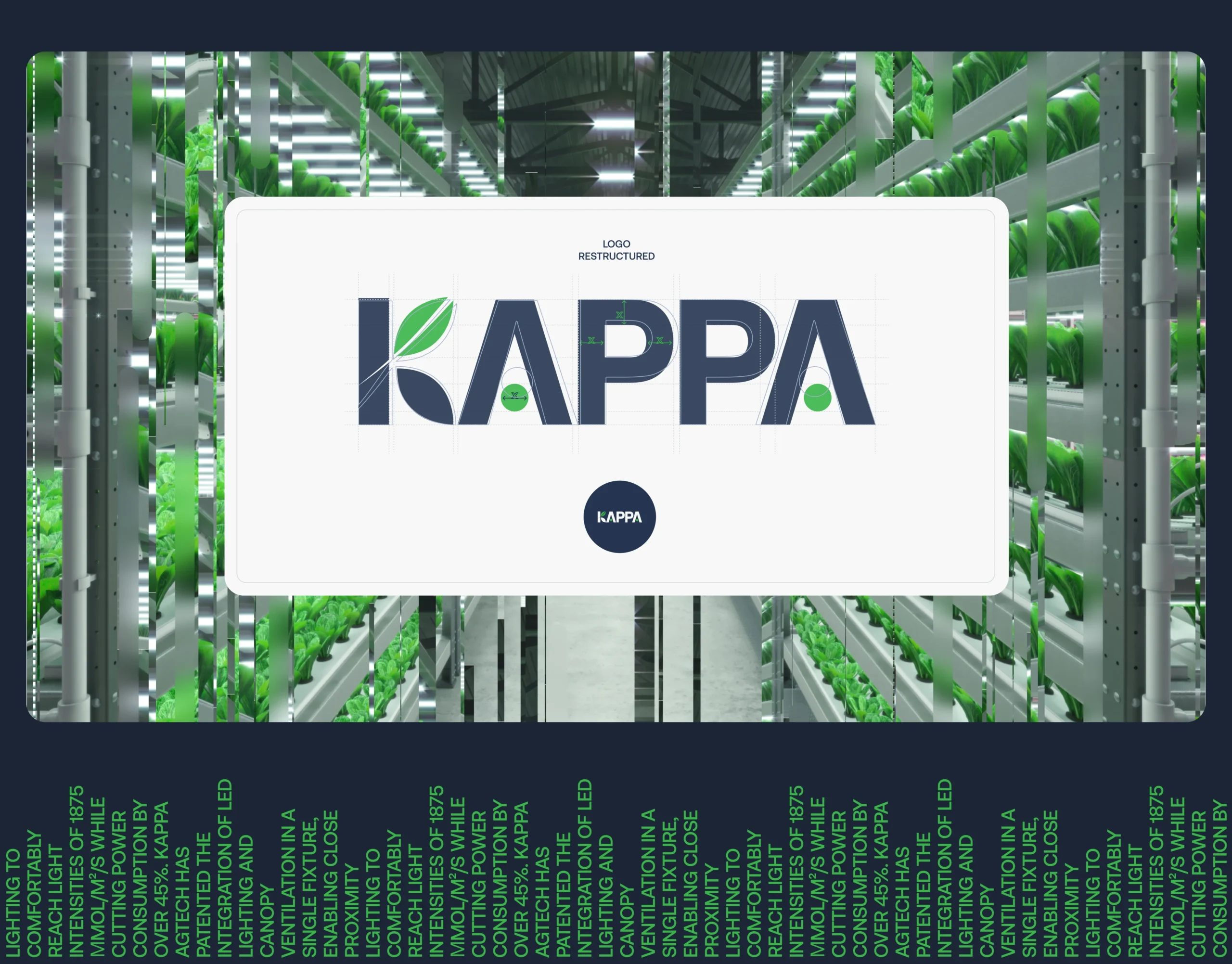 Reconstructed Kappa logo with geometric grid and leaf integration