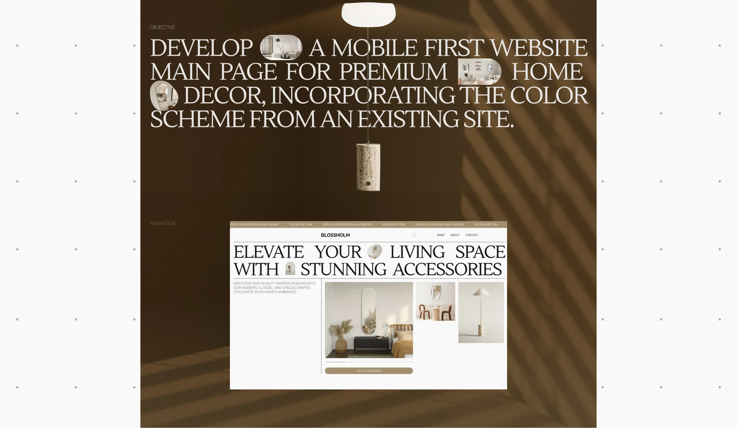 Mobile and desktop layouts showing next project navigation and contact section