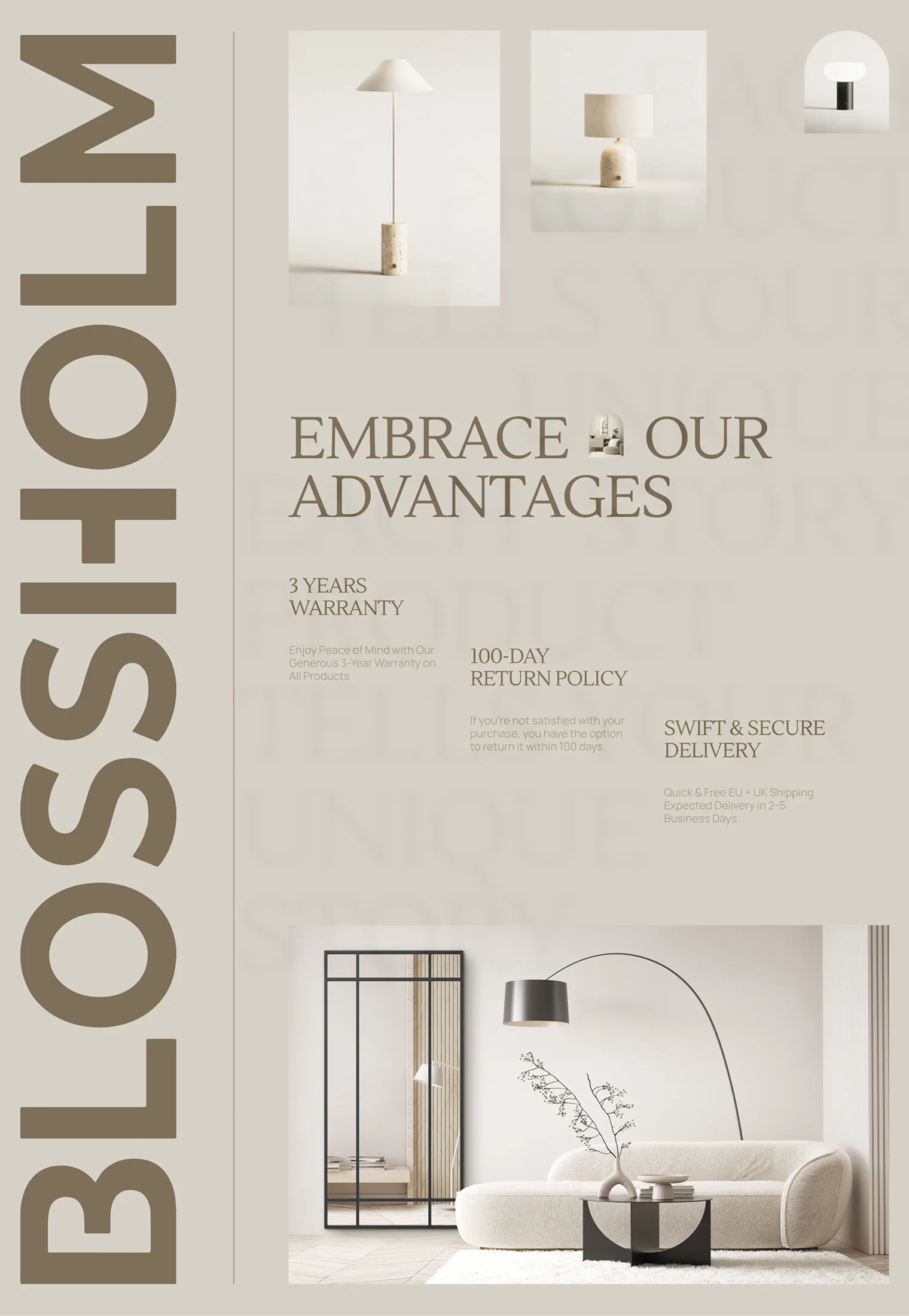 minimalist home decor product poster with typography and interior scene Blossholm