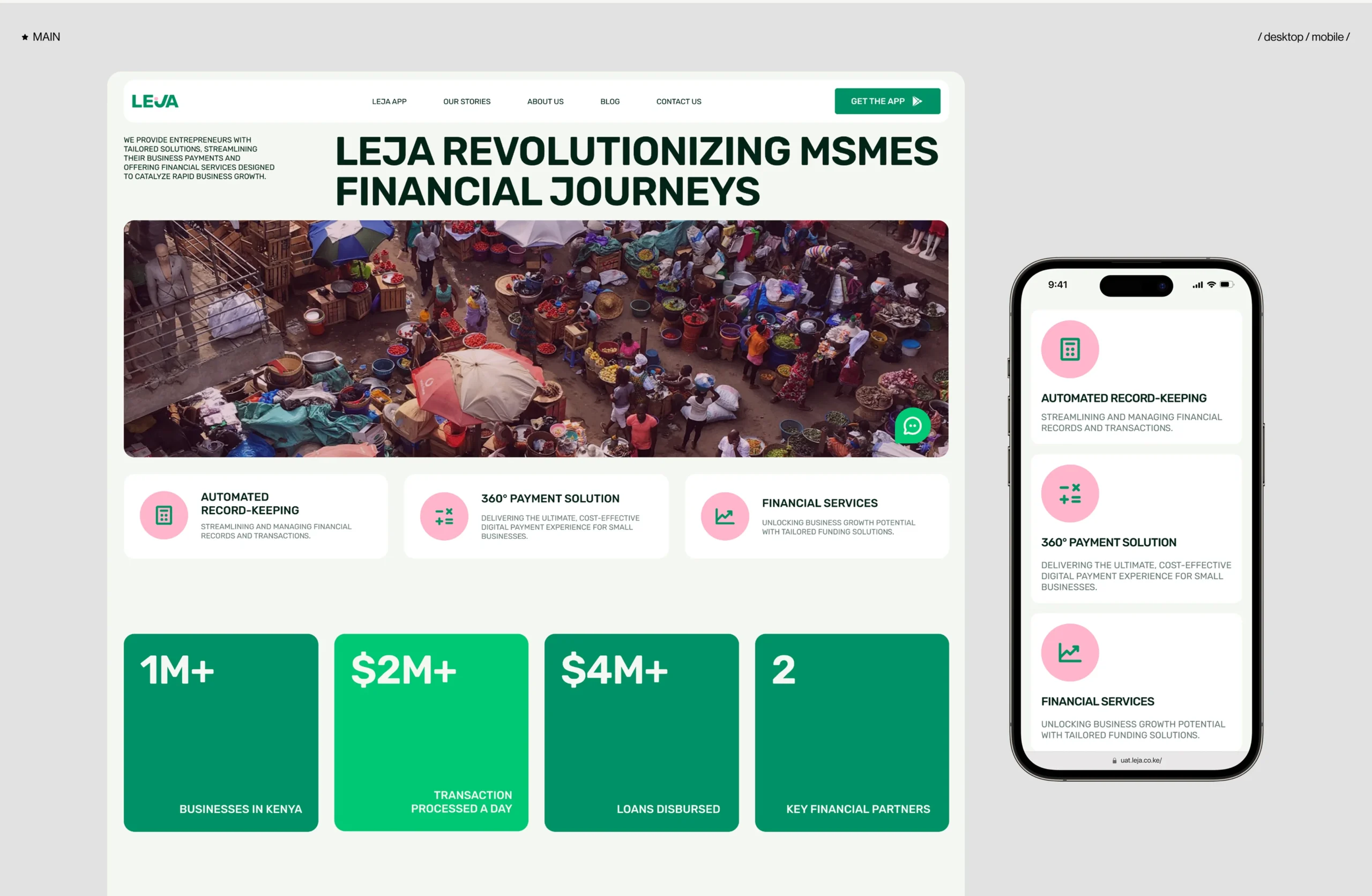 Leja homepage desktop and mobile