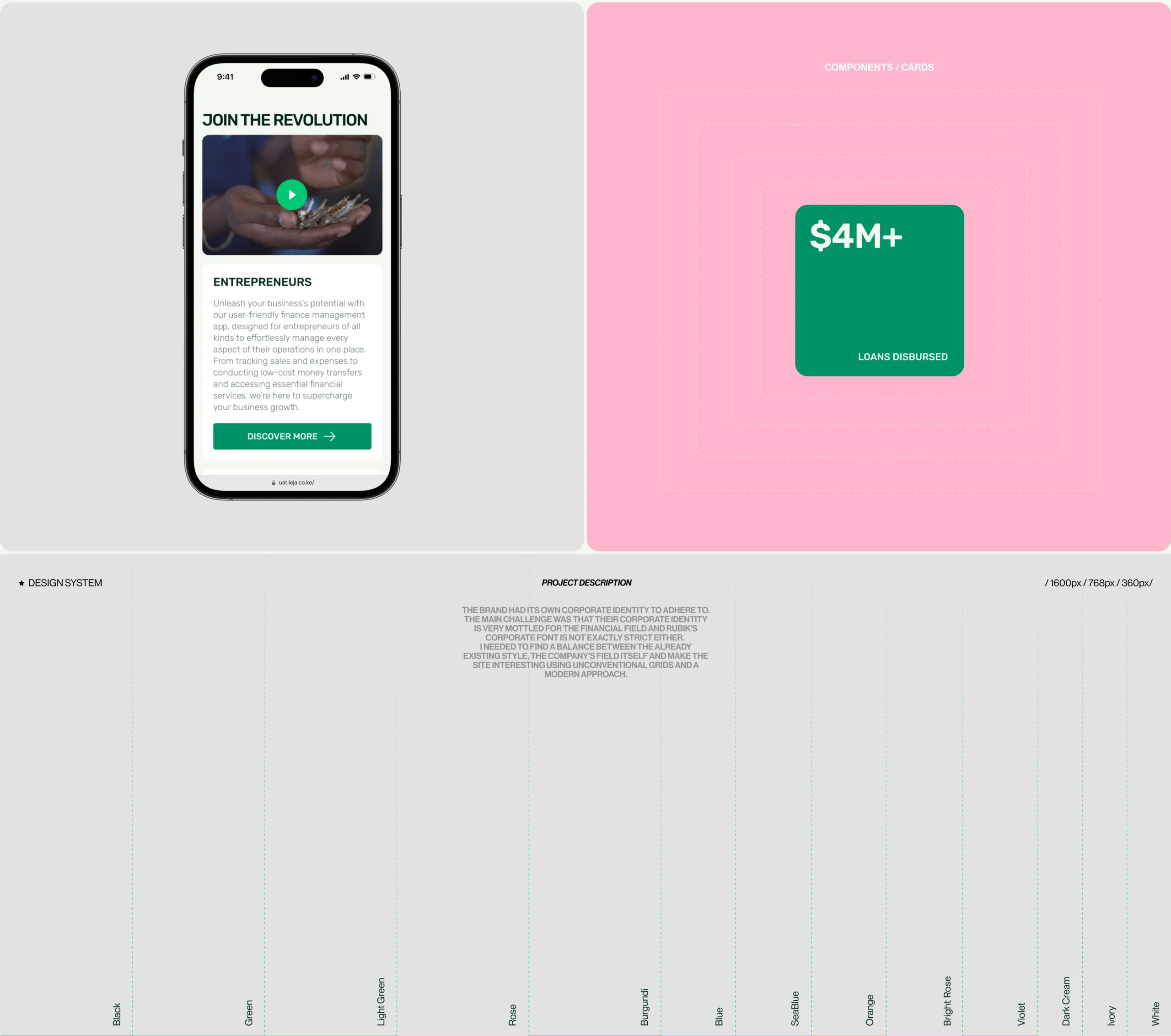 Leja website section with video banner and content blocks for entrepreneurs and partners