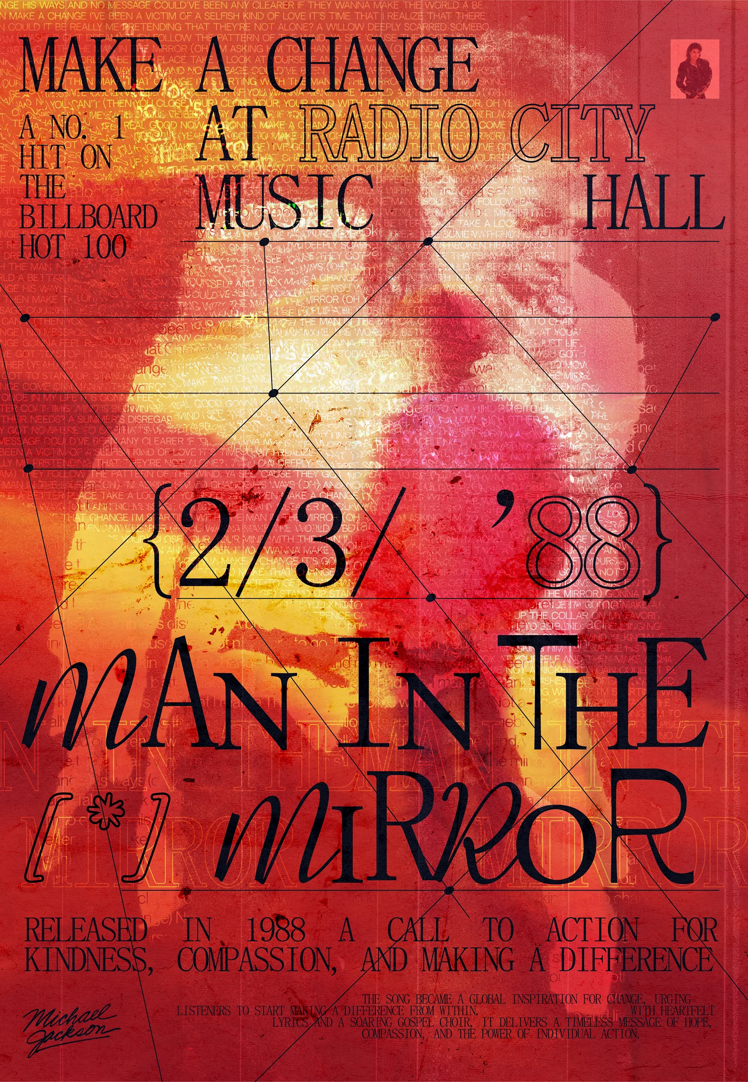 grunge style poster with red texture and typography Man in the Mirror