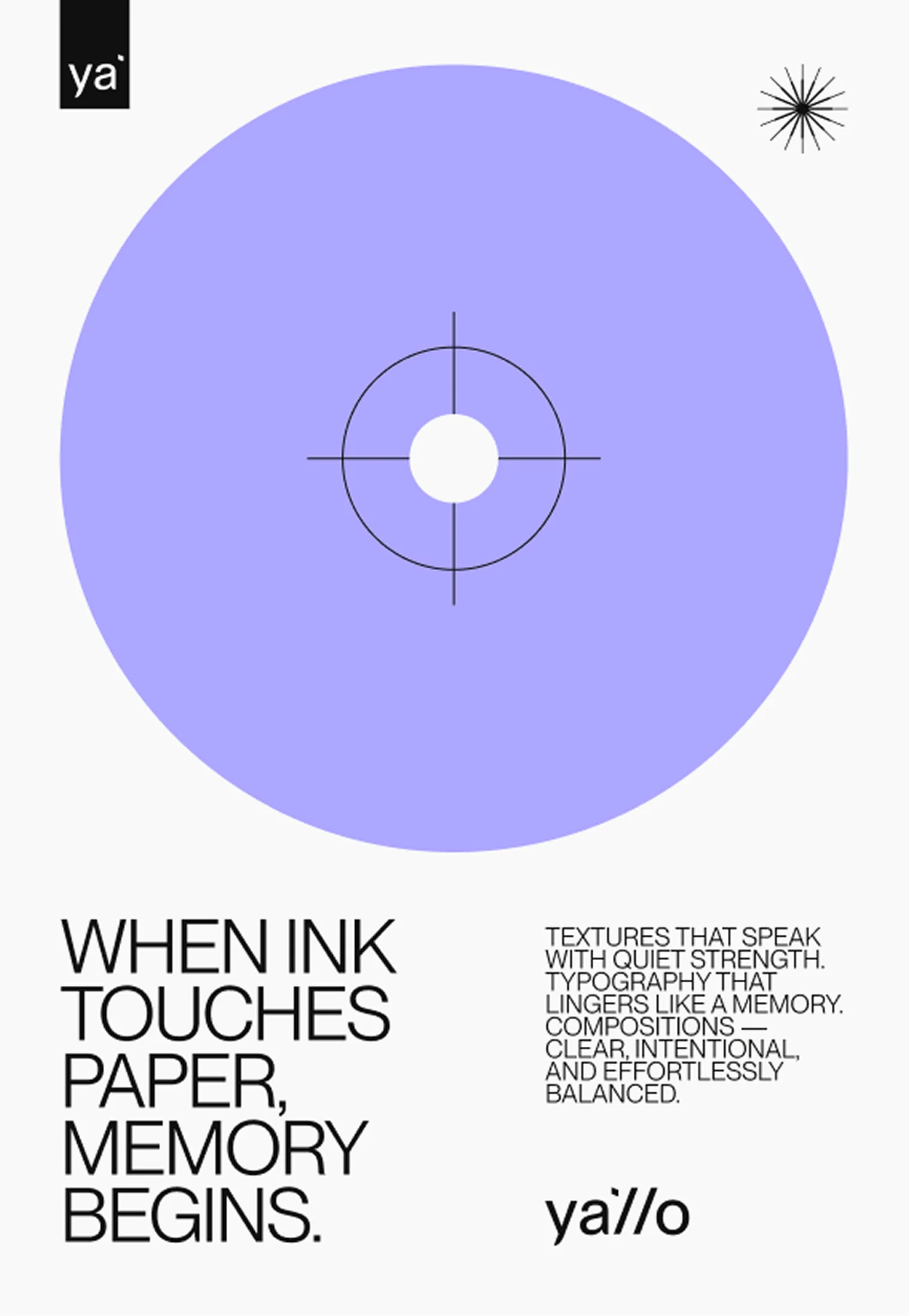 minimalist abstract poster with purple circle and geometric composition Yallo